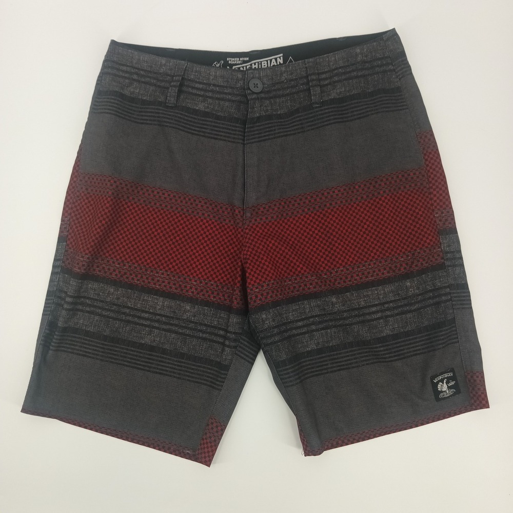Vans Vanphibian Hybrid Board‎ Shorts Mens 30 Grey Red Stripe Checkerboard Swim